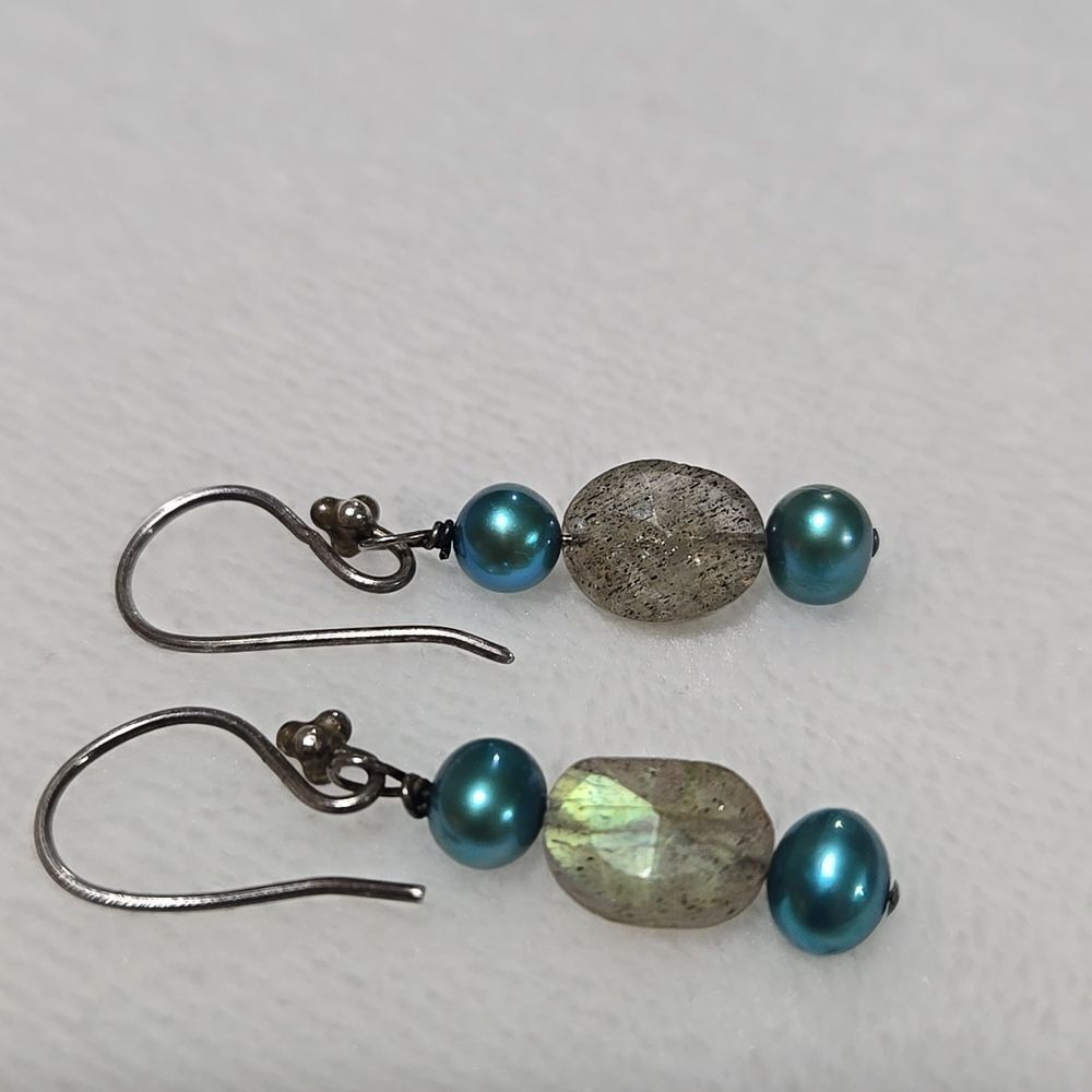 Sterling Silver And Pearl Earrings With Mystery Stone